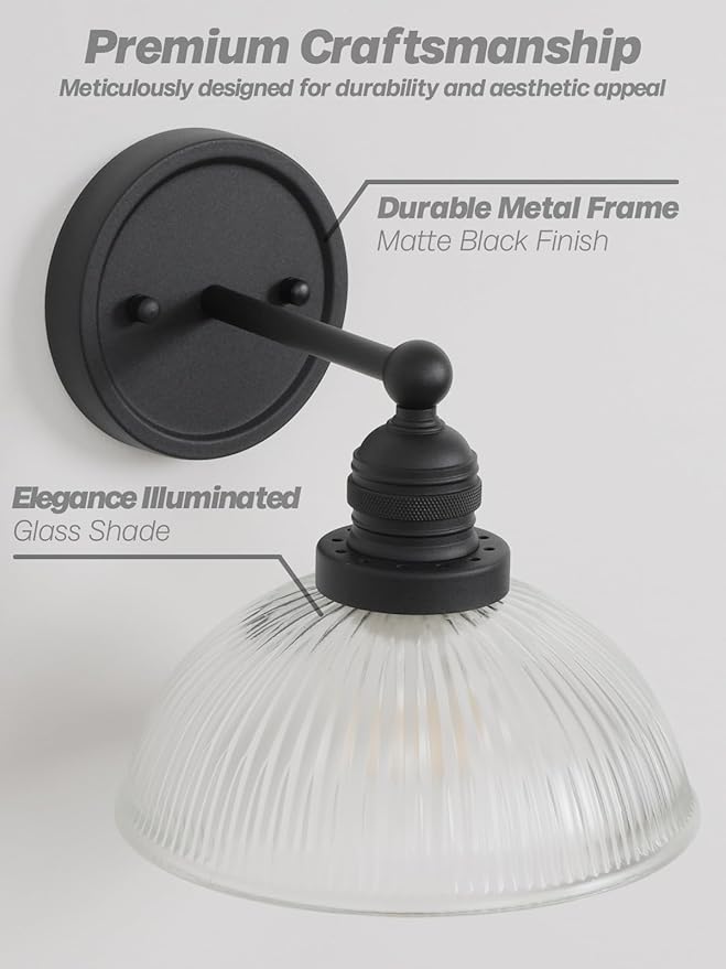 Wall Sconce Black Bathroom Light Fixtures with Clear Glass Farmhouse Vanity Light Modern Sconces Wall Lighting for Living Room Bedroom Bathroom Mirror Kitchen Hallway E26 Hardwire