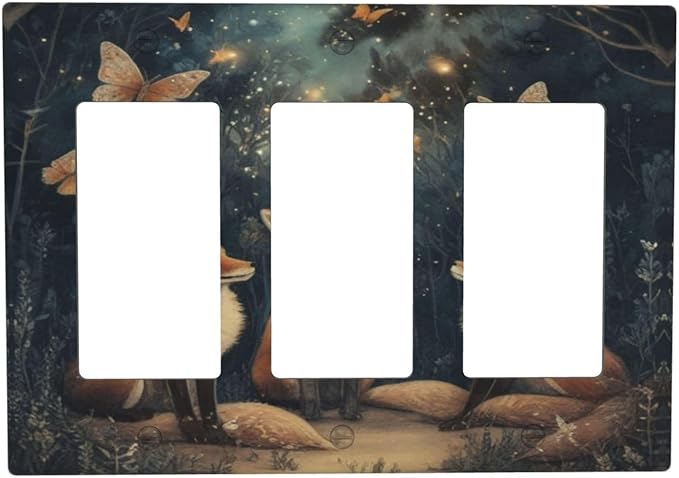 Decorative Art Light Switch Covers Foxes & Forest 3 Gang Triple Rocker Outlet Switch plate GFCI Faceplate GFCI for Home Decor