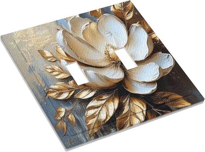 Decorative Art Light Switch Covers Gilded Bloom 2 Gang Double Toggle Wall Plate Decorative Switchcover Electrical Switchplate for Home Decor