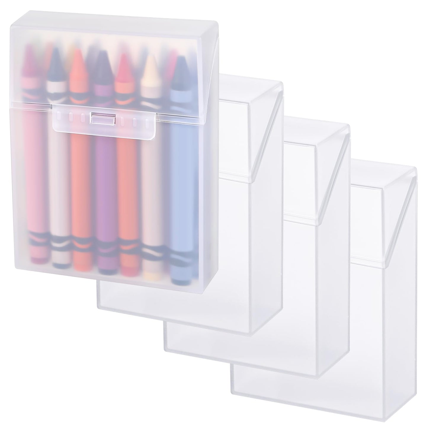 Clabby 4 Pcs Plastic Clear Crayon Box Bulk Holds 24 Crayon With Hinged Lid and Snap Closure for Pens School Office Supply Organization (Clear)