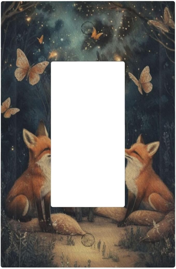 Decorative Art Light Switch Covers Foxes & Forest 1 Gang Rocker Outlet Decorative Switch plate Faceplate GFCI Light Switch Covers for Home Decor