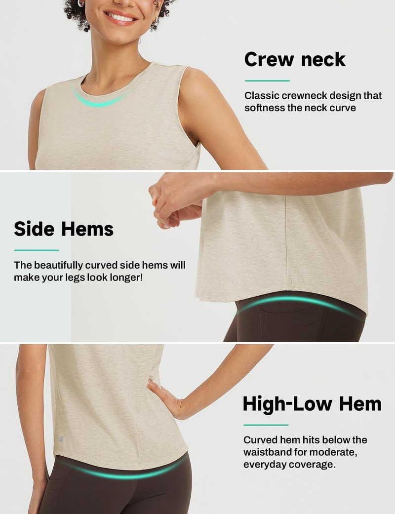 baleaf Yoga Tops for Women High Neck Open Back Workout Tank Tops Sleeveless Shirts Loose Fit Athletic Gym Heather Khaki S