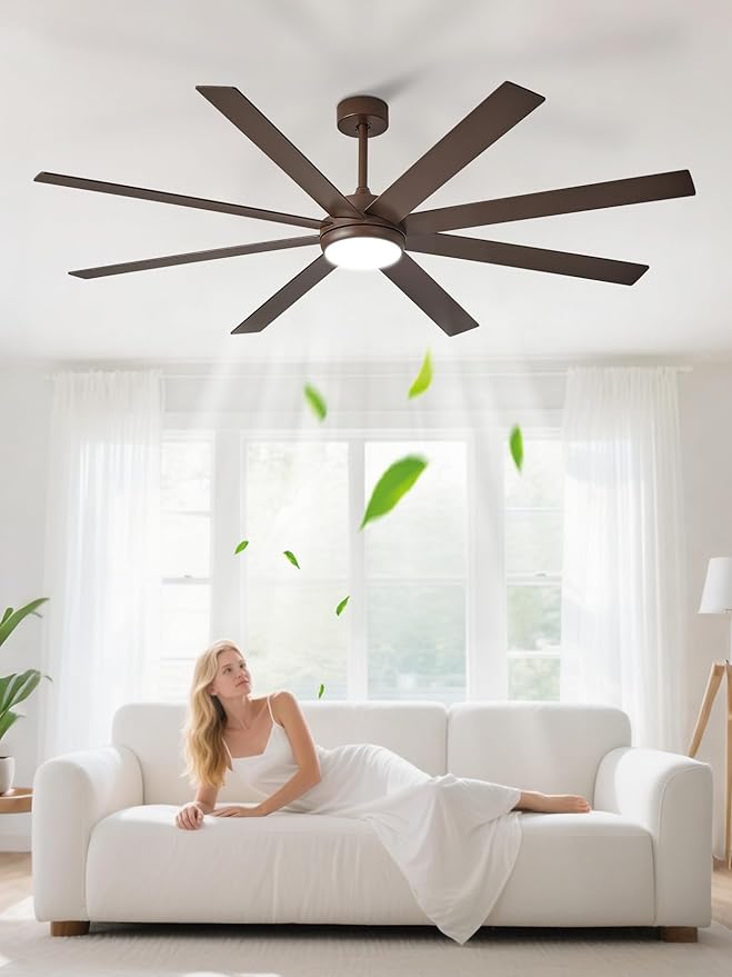 Depuley 72" Ceiling Fans with Lights: Large Indoor/Outdoor Ceiling Fan for Patios Living Room - 8 Blades Brown Dimmable Ceiling Fans with Remote APP Control Timer Reversible Quiet DC Motor 6 Speeds