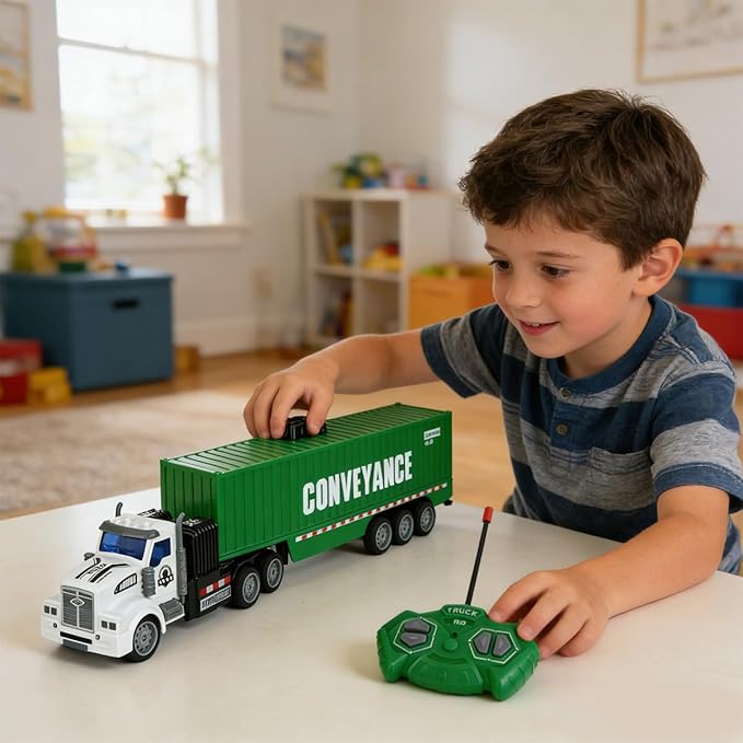 Remote Control Semi Truck with Trailer 14 1:48 Trailer Truck Toy Equipped with 2 Rechargeable Batteries Gifts Ideas for Boys Age 3-8 Year Old