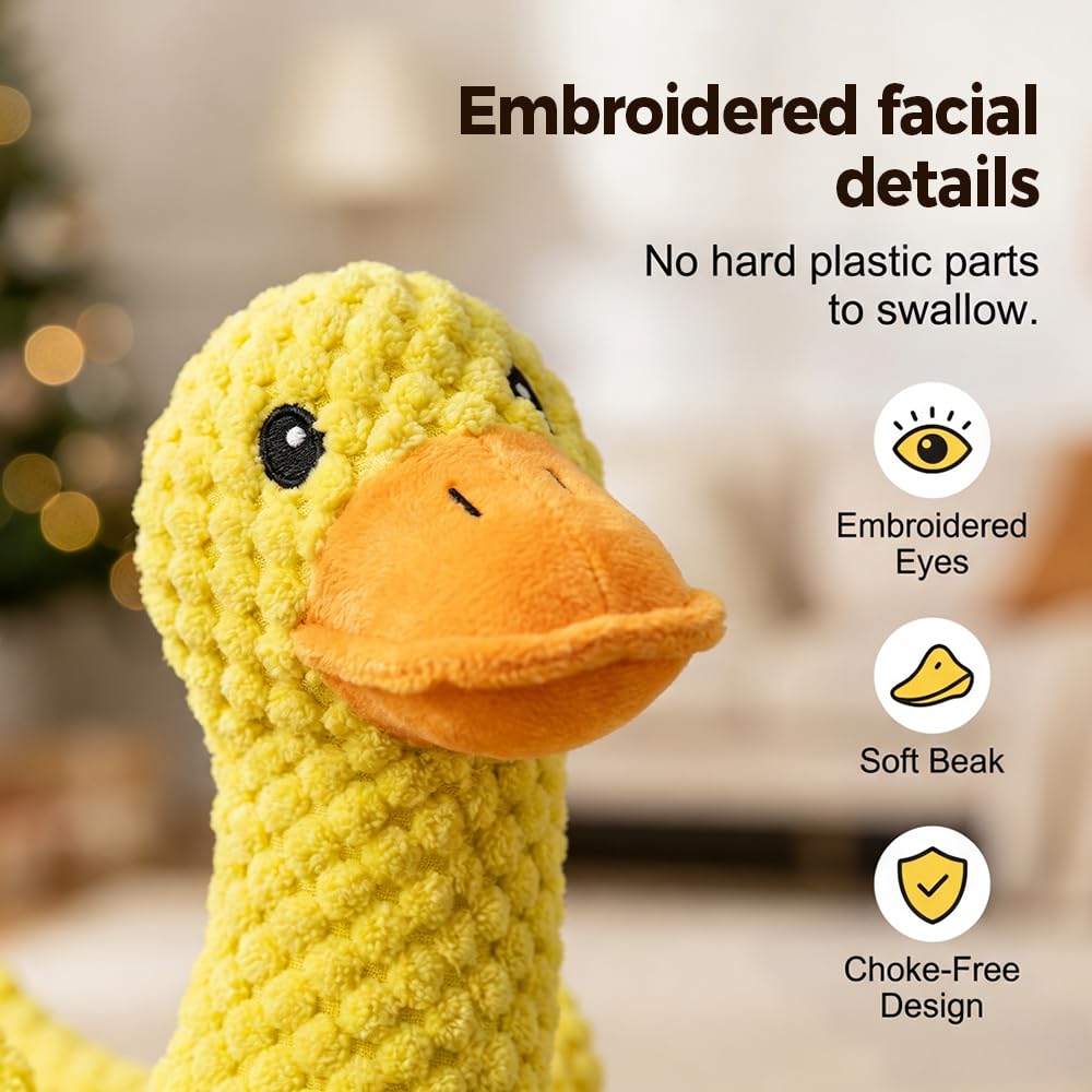 Mellow Calming Duck Dog Toy, 2026 New Durable Plush Chew Toy with Quack Sound for Dogs Teeth,Stuffed Interactive Toys for Indoor Puppies and Senior Pups (B-Yellow, Medium)