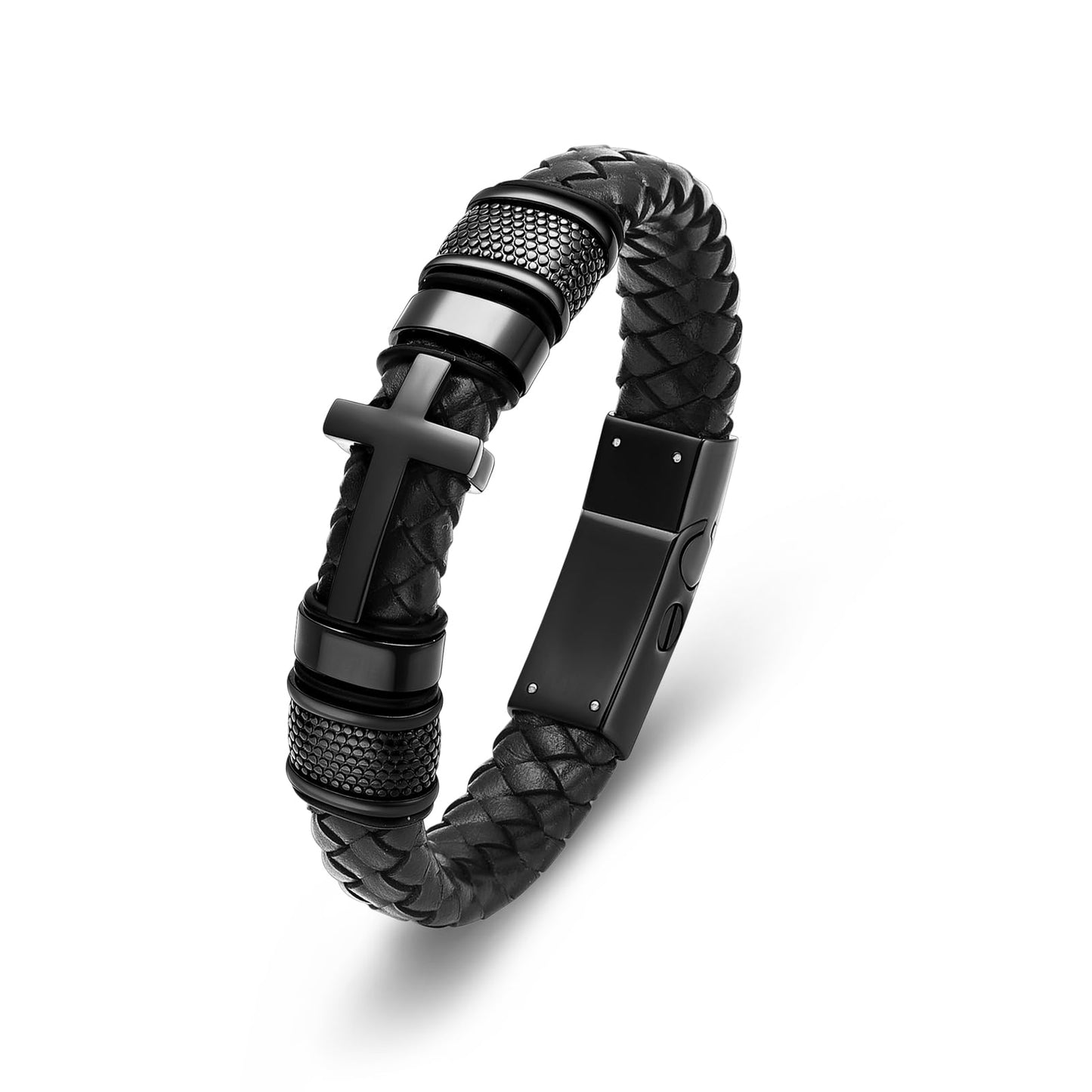 Minicremation Cross Cremation Jewelry Urn Bracelet for Ashes Genuine Leather for Women Men Keepsake Memorial Cuff Bangle Braided Wristband Bracelet for Men (Black-A, 18cm/7.08")