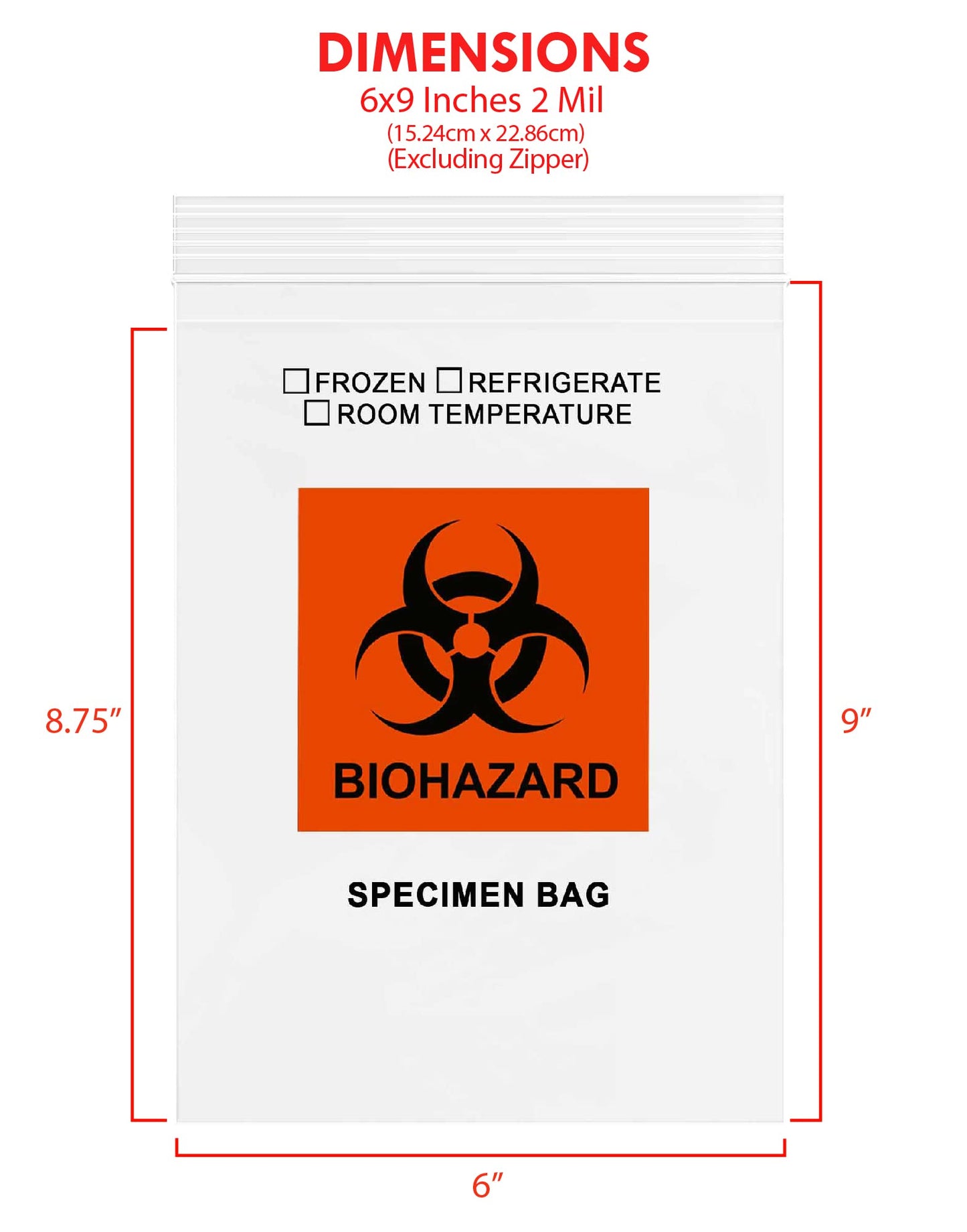GPI - 6" X 9" 100 Pack, Biohazard Specimen Zip Bags, With Pouch, 2 Mil Thick, For Your Laboratory Or Health Care Facility Samples.