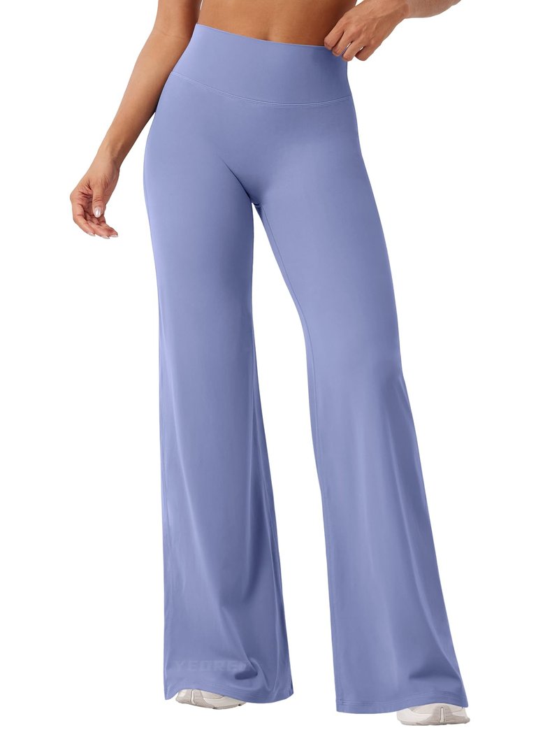 YEOREO Workout Leggings Womens No Front Seam Straight Leggings 33" High Waist Buttery Eddiy Gym Yoga Pants Ocean Blue L
