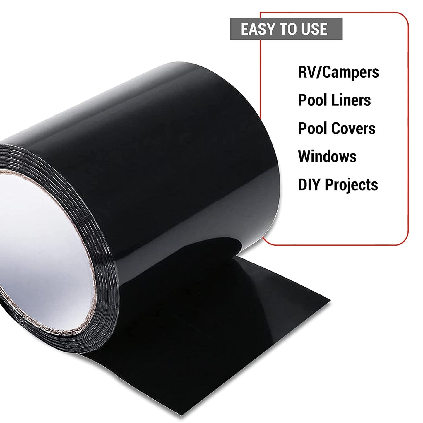 CANOPUS Patch and Seal Tape, Waterproof Tape for Indoor & Outdoor Use, Heavy Duty Thick Rubberized Repair Tape, Fix Leaks on Hoses, Pipes, Gutters, Roofs, Boats, Pools, 4" x 5' Black