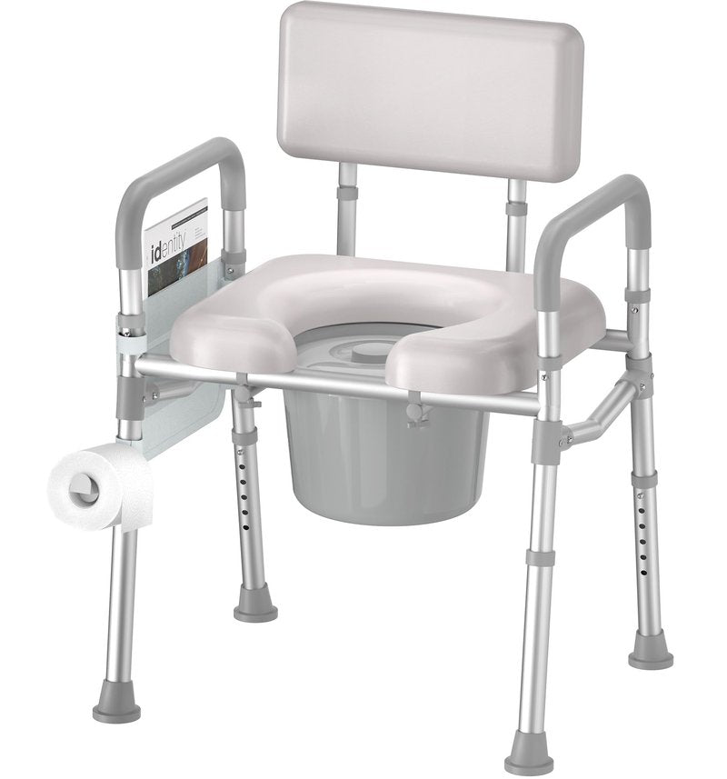 soundfuse Bedside Commode Toilet, Padded Seat and Backrest, Aluminum Frame