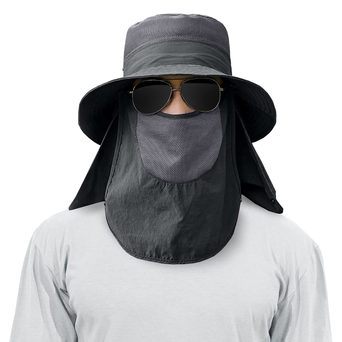 3 Pack Mens Outdoor Wide Brim Fishing Hat,UPF 50+ Sun Protection Cap with Face Neck Flap for Hiking & Garden