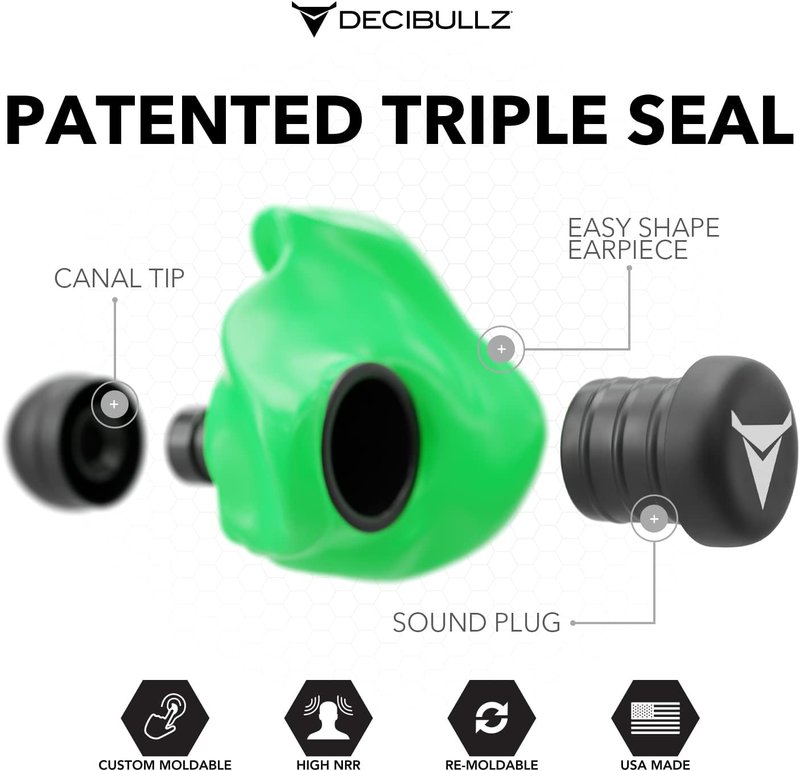 Decibullz Custom Molded Earplugs - 31dB Noise Reduction | Comfortable Hearing Protection for Shooting, Travel, and Concerts