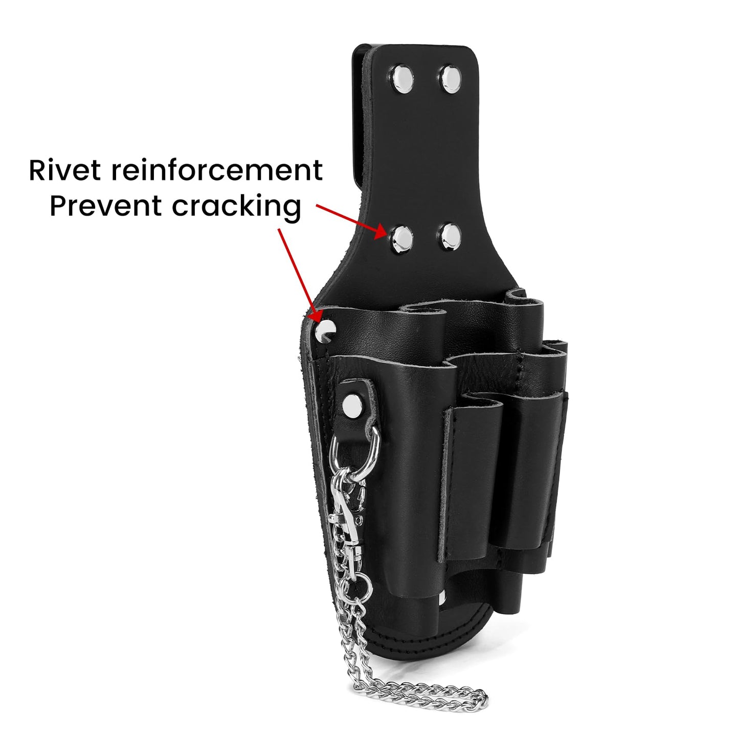 Small Tool Pouch, Genuine Leather Electrician Tool Pouch | 7 Pockets with Metal Tape Chain, Reinforced Rivets, Convenient & Quick Tool Access