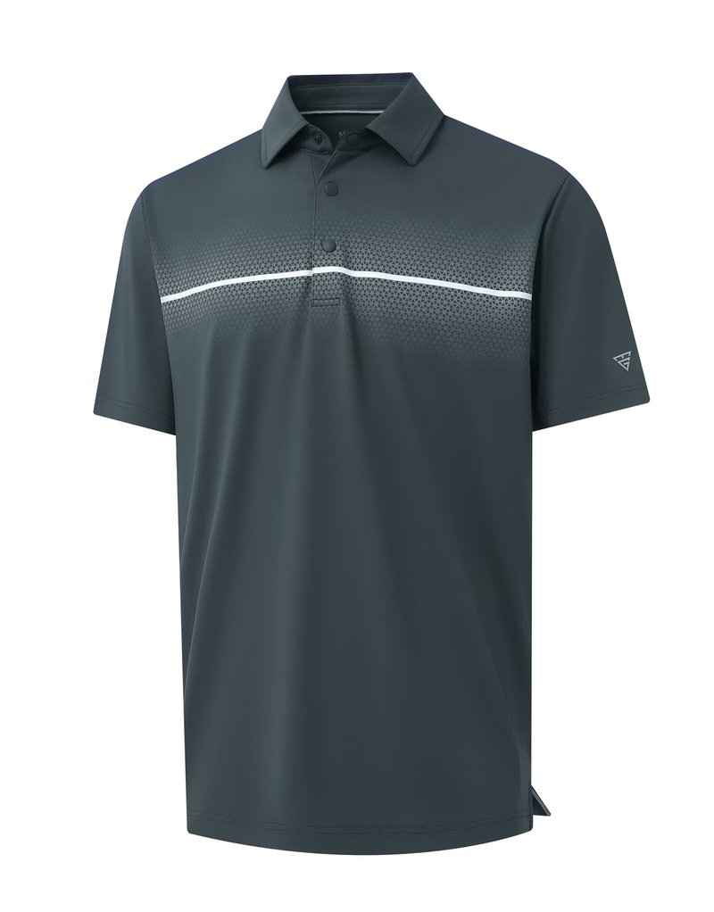 M MAELREG Golf Polo Shirts for Men Chest Striped Print Business Casual Collared Moisture Wicking Dry Fit Golf Polos Dark Grey