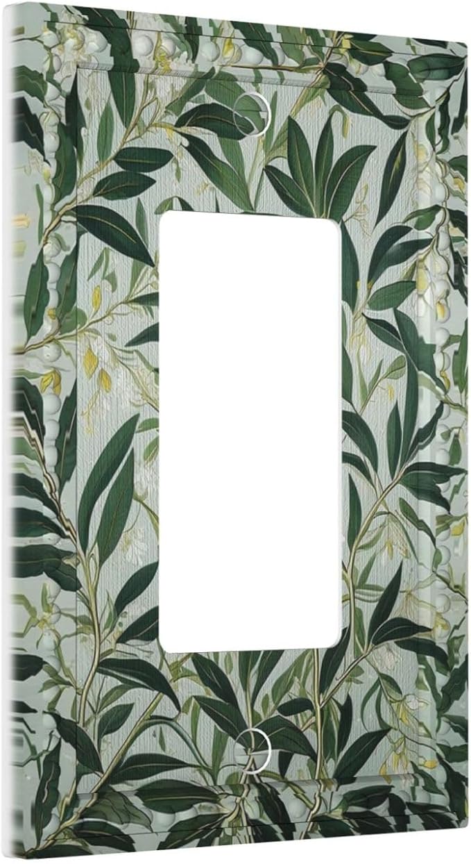 Sage Eucalyptus Leaves Foliage Single Decora Outlet Wall Plate 1 Gang Rocker Decorative Switchplate Faceplate GFCI Light Switch Covers for Home Living Decor
