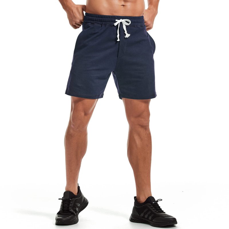 AMY COULEE Mens Athletic Workout Shorts 5.5" Cotton Casual Shorts Elastic Waist Joggers Sports Sweat Shorts (Navy, XXL)