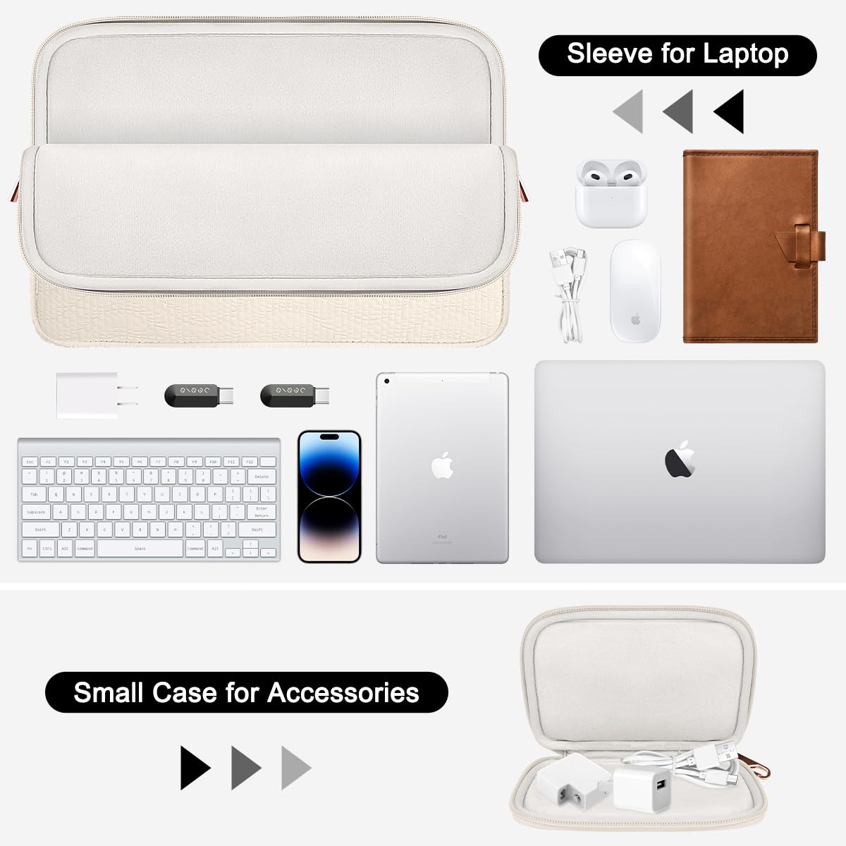 ARVOK Laptop Sleeve Case for MacBook Pro15 16 inch/MacBook Air M5/M4/M3/M2 2026-2023, Water-Resistant Leather Case for HP/Dell/Lenovo/Asus/Acer/Samsung/MSI with Accessory Bag (Milk White, 15 inch)
