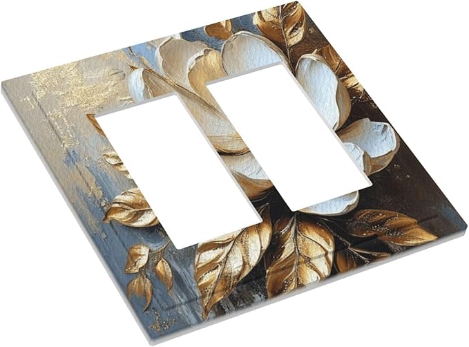 Decorative Art Light Switch Covers Gilded Bloom 2 Gang Dual Rocker Outlet Switch plate Faceplate GFCI for Home Decor