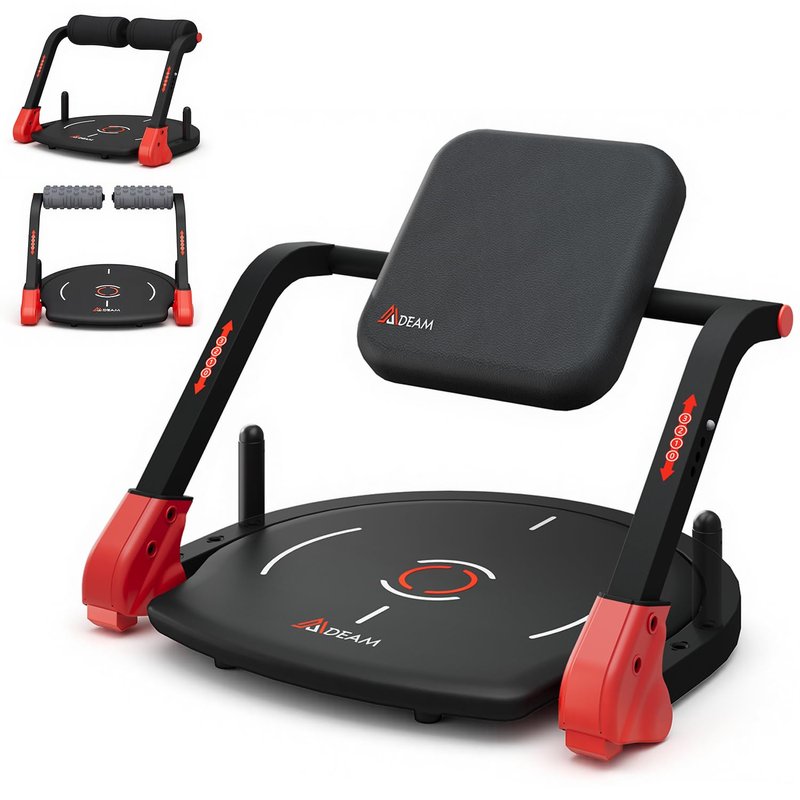 Mdeam Ab Machine, Upgraded Sit Up Machine with Flat Backrest Multi-functional Sit Up Exercise Equipment for Home Gym with Angle Locking Accessory/4-Level Resistance/Massage Roller/330LBS Steel Frame