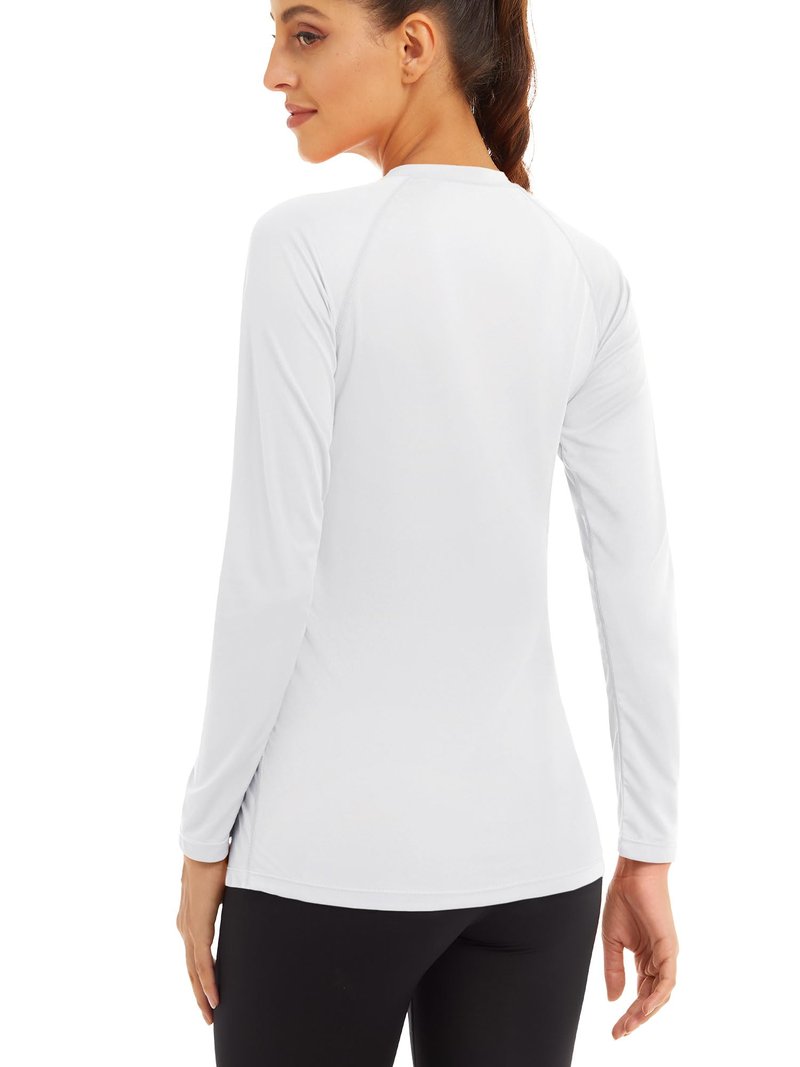 MAGCOMSEN Women's Long Sleeve Rash Guard Shirt - UV Protection, Hiking, Running, Fishing - White
