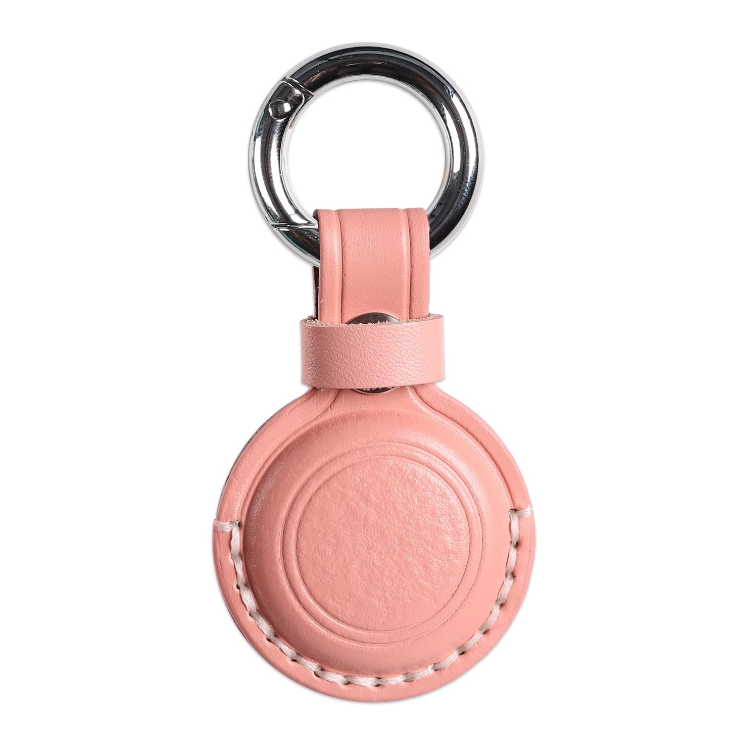 KEEPXYZ Genuine Leather Airtag Holder Suitable for Apple Airtag Keychain Leather, Small Air Tag Holder with Key Rings, Protective Airtag Case Cover Accessories (Pink V1.0)