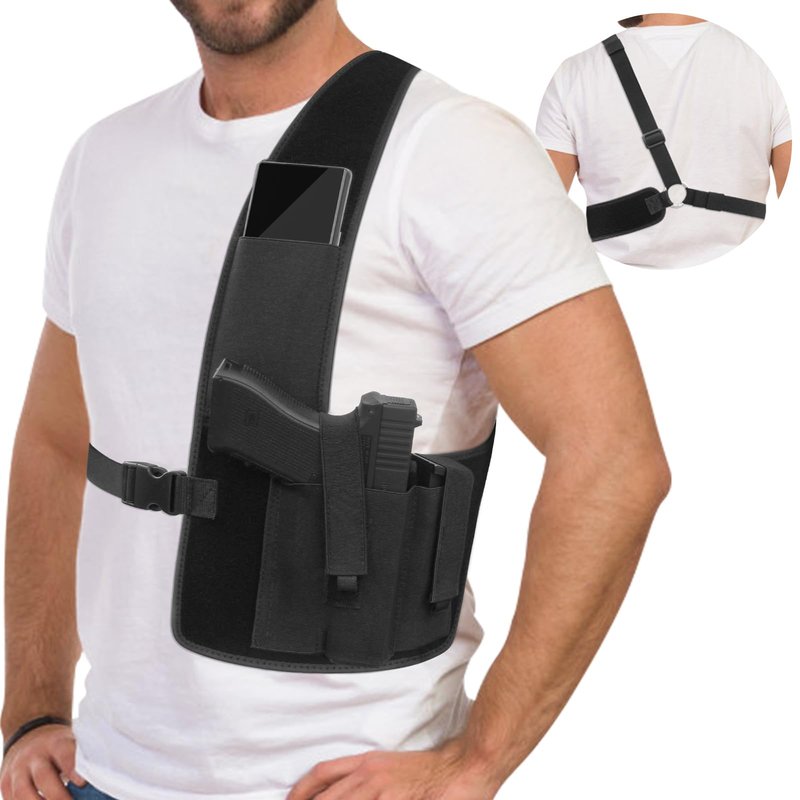 RUIZIH Gun Holster for Men Women Concealed Carry, Universal Shoulder Holster, Adjustable Chest Holsters for Pistols, Fits 1911, Glock 17/19/23, Beretta 92FS, S&Sauer P320/P220, Right Hand