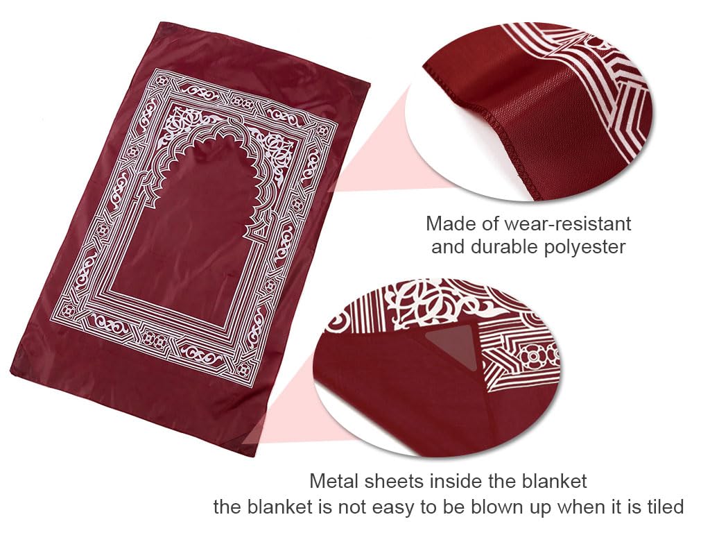 Abiyou 1 Piece Muslim Prayer Rug, Polyester, Portable Travel Prayer Mat with Compass, Red, 60CMx100CM