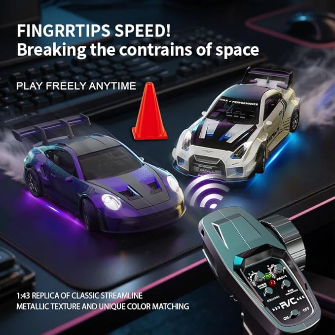1/43 Scale RC Drift Car 2.4G Full Proportional 4WD Remote Control Car with Gyro Adjustable Speed &amp LED Lights Alloy RC Vehicle for Adult