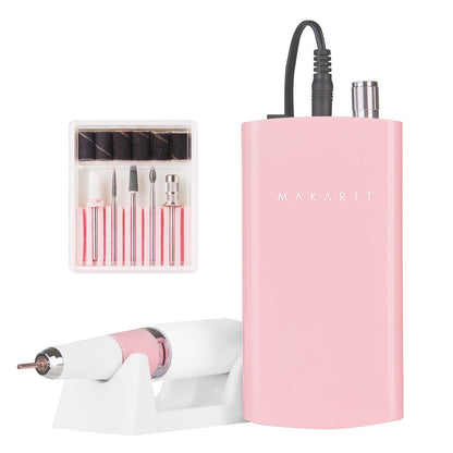 Makartt Nail Drill Professional: 60W 35000RPM Electric Nail File with Coreless Motor, 2 in 1 Desktop & Portable, Drill Bits and LCD Display for Acrylic Gel Nails, Nouvella Pink