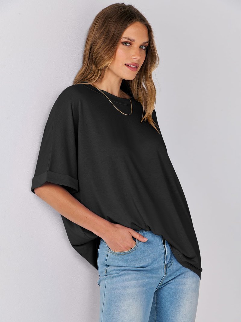 ANRABESS Womens Tops Oversized T Shirts Short Sleeve Crewneck Summer Casual Loose Basic Tee Shirt 2026 Trendy Fashion Clothes Black X-Large