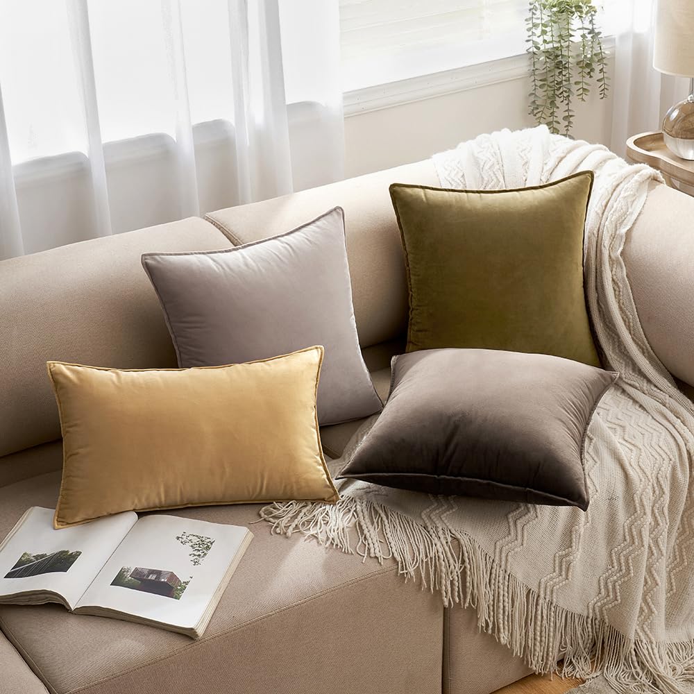 MIULEE Olive Green Velvet Throw Pillow Covers 22x22 Soft Decorative Solid Square Cushion Cases Pack of 2 Modern Luxury Home Decor for Couch, Sofa, Bedroom