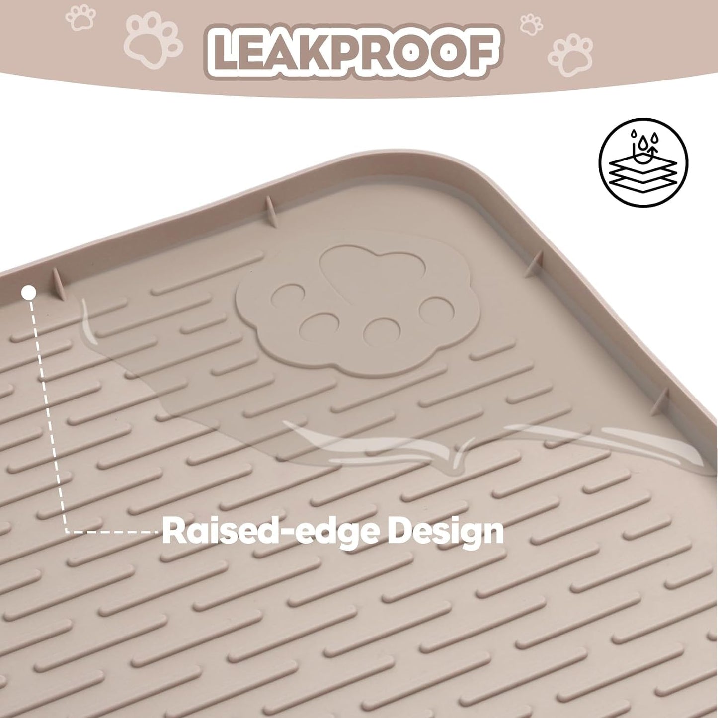 Kalolary Cat Litter Mats, 40" x 28" Extra Large Silicone Cat Mat for Litter Box, Easy to Clean Kitty Litter Trapping Mat, Soft on Kitty Paws, Waterproof, Urine-Proof Kittys Litter Mats for Floor,Khaki