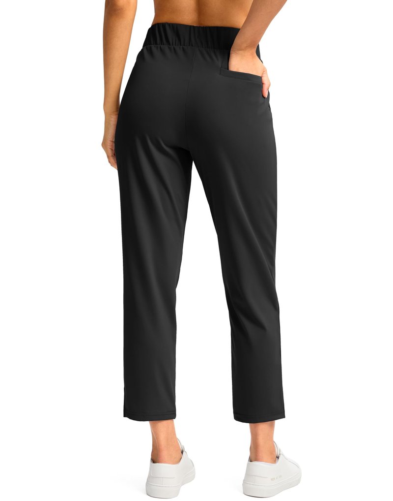G Gradual Women's Pants 25.5" Ankle 7/8 Golf Pants 3 Pockets Stretchy Petite Travel Pants with Inner Drawstring for Work Business Casual Athletic, Black, M