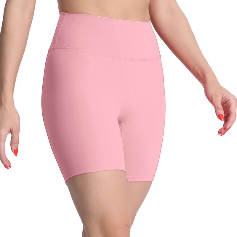 Aoxjox Women's High Waist Biker Shorts Solid Yoga Active Gym Running Compression Exercise Workout Shorts 6" (Active Pink, Small)