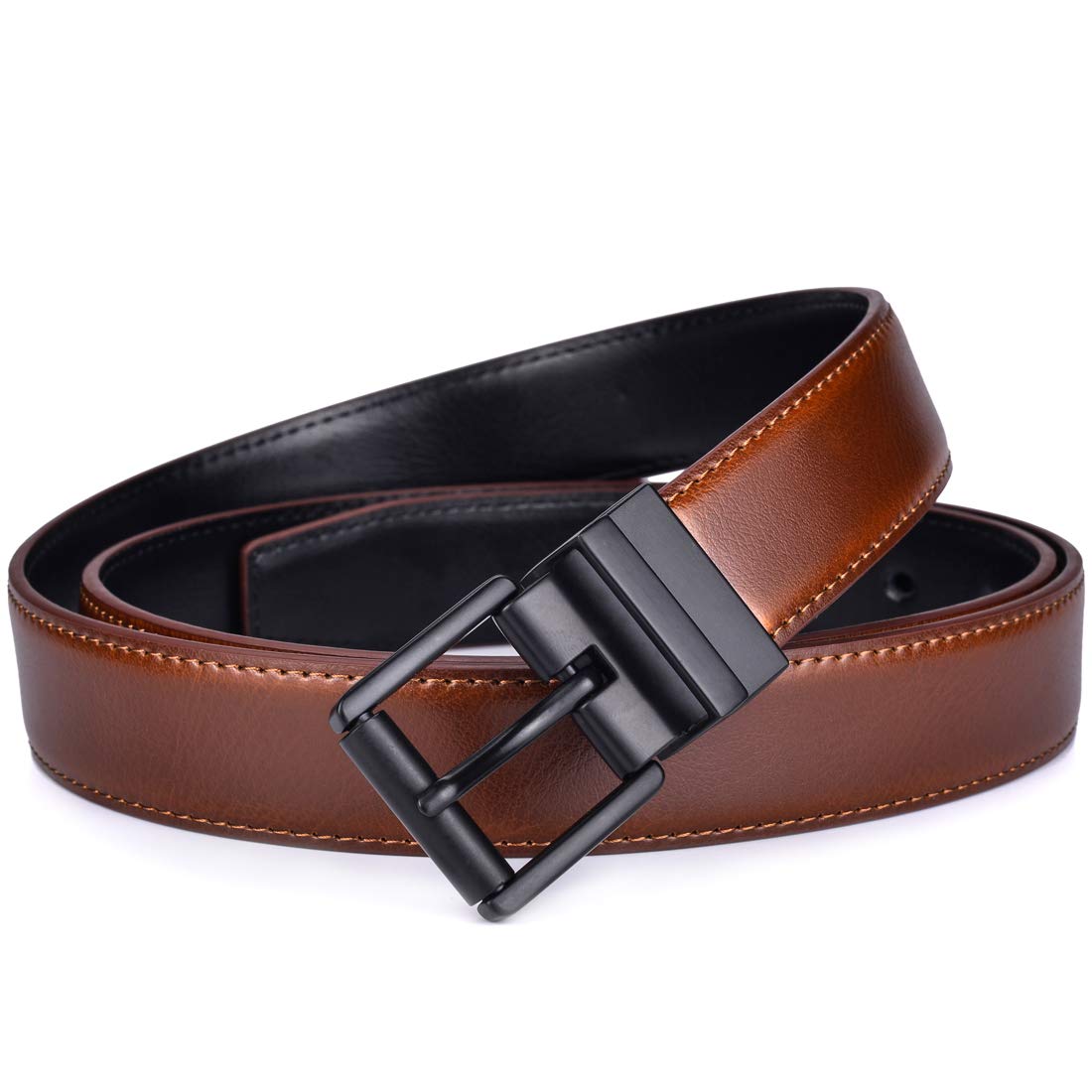 Beltox Men’s Belts Dress Casual Reversible Leather 1.1” w Roller Buckle Rotated(Black/Brown w Black Buckle, 28-30)