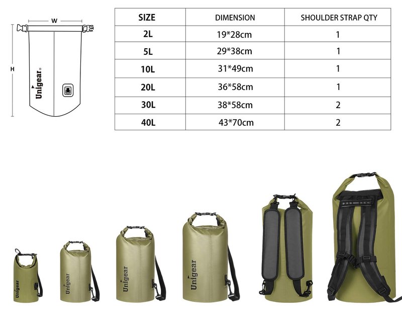 Unigear Dry Bag Waterproof, Floating and Lightweight Bags for Kayaking, Boating, Fishing, Swimming and Camping with Waterproof Phone Case (Army Green, 5L)