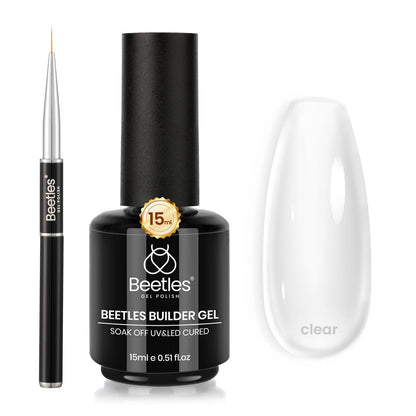 Beetles Builder Gel Set,3 Pcs 8 in 1 Nail Strengthening Apex Building Extension for Beginner DIY Salon at Home,Clear Builder Nail for Nails with Base and Top Coat Gel,UV & LED Lamp Needed