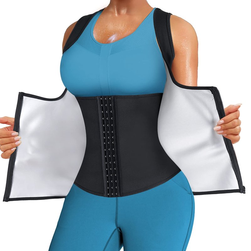 LANCS Women Waist Trainer Vest Sauna Suit Zipper Cincher Body Shaper Corset Sweat Vest Slimming Workout Tank Tops (Black, XX-Large)