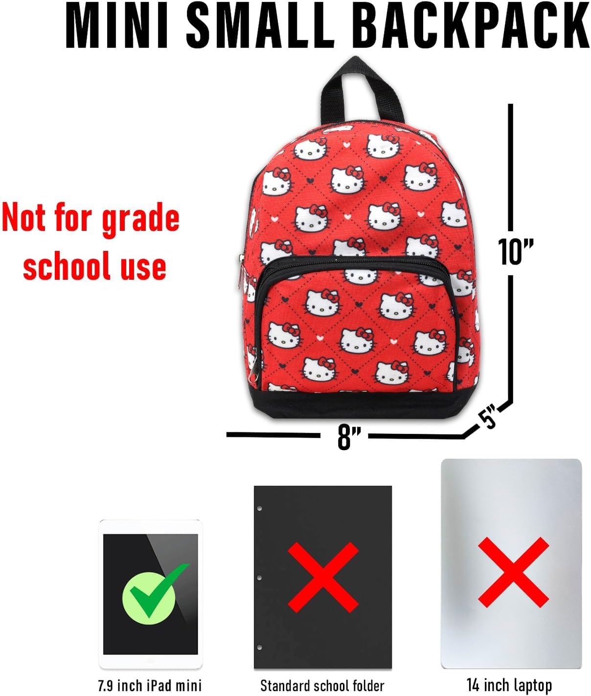 Hello Kitty Mini Backpack with Wallet Set - Bundle with 10” Woven Backpack with Front Pocket and Card Organizer for Women | Hello Kitty Travel Bag Set