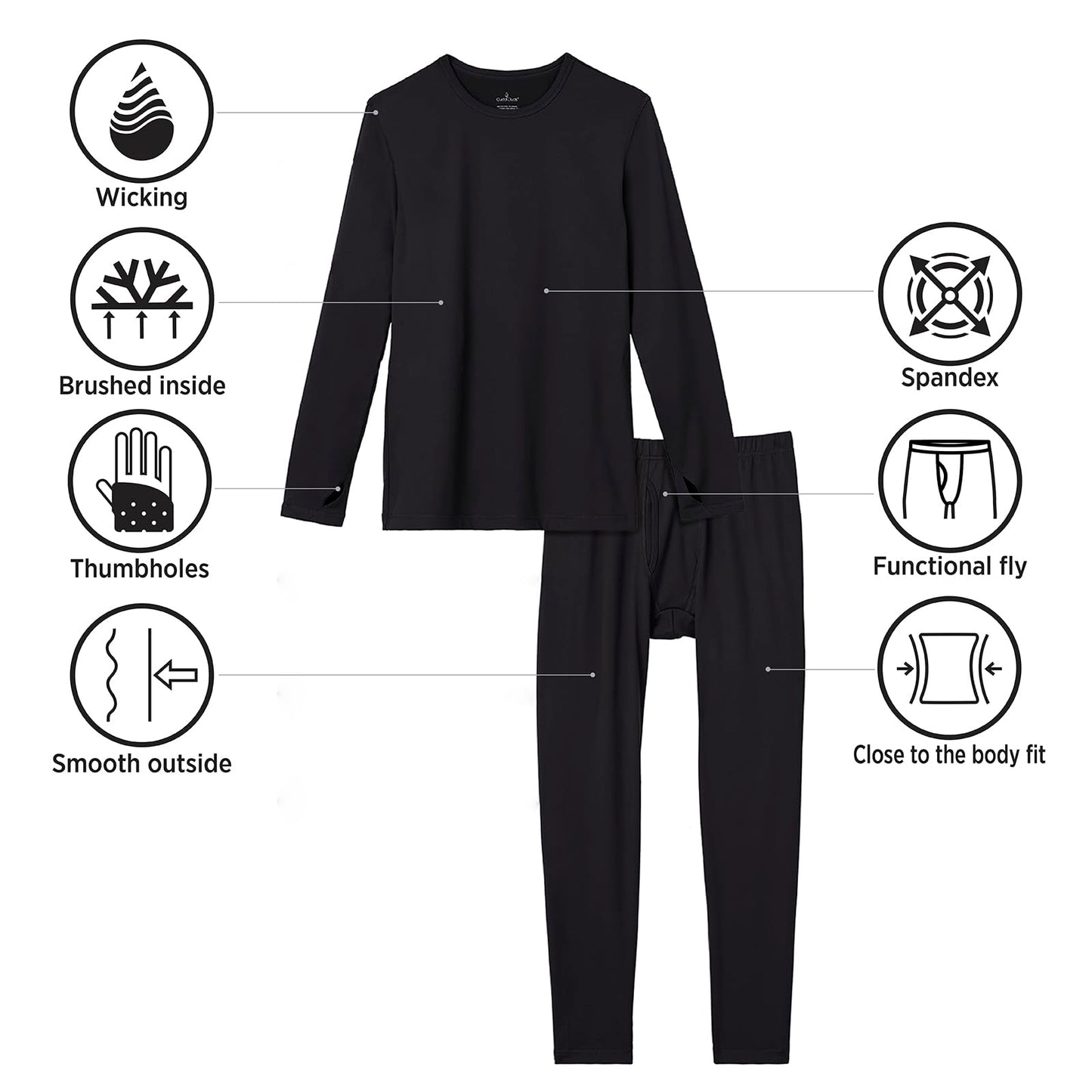 Cuddl Duds Mens Heavyweight Fleece Lined 2 Piece Thermal Underwear Set – Long Sleeve Shirt & Leggings Base Layer for Cold Weather – Winter Clothing Long Johns Lounge Sets for Men, Black, XL