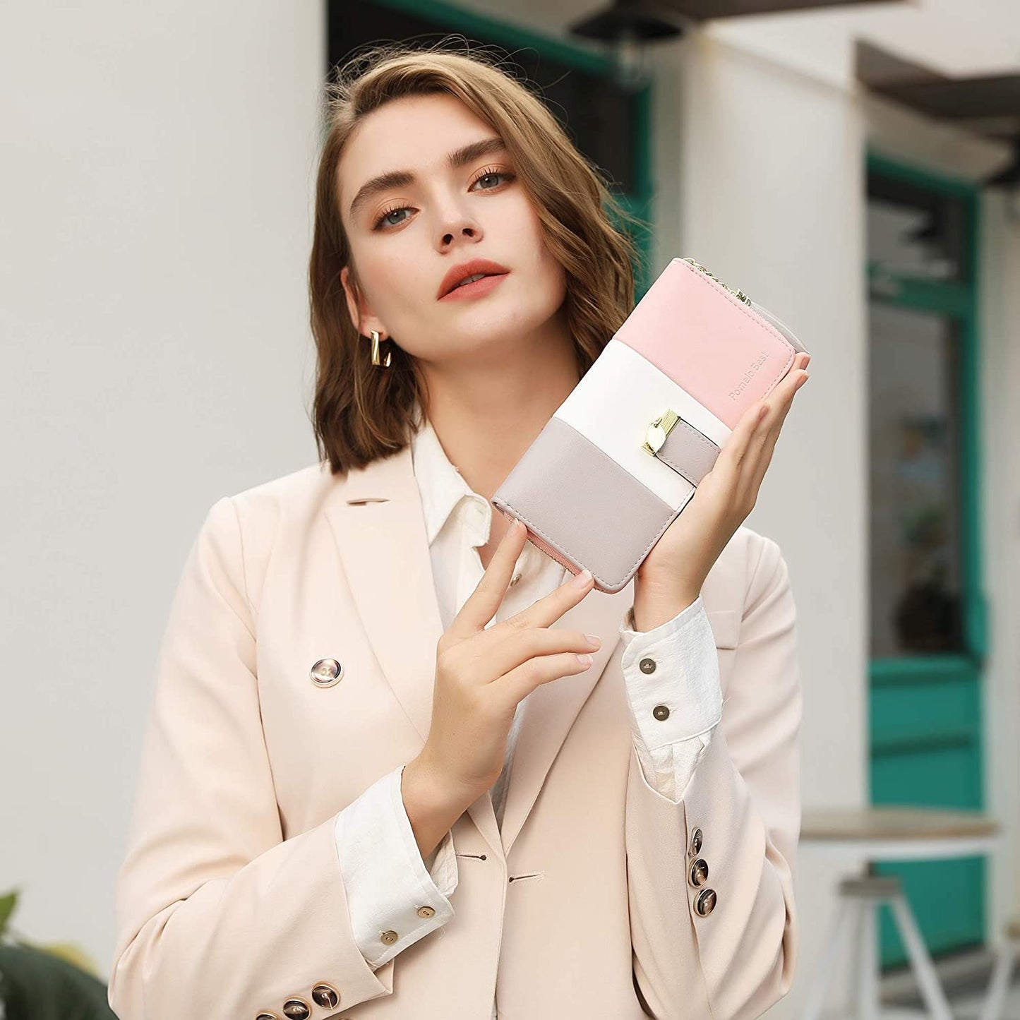 Pomelo Best Womens Wallet RFID Blocking Wallet for Women Bifold Large Capacity Card Holder Ladies Long Purse with ID Window Zipper Coin Pocket