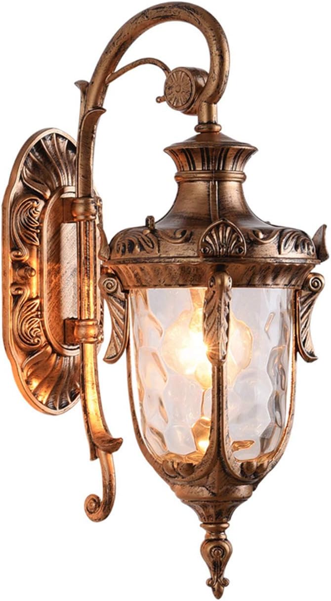 LONEDRUID Outdoor Wall Light Fixtures Bronze 16.93”H Exterior Wall Lantern Waterproof Sconce Porch Lights Wall Mount with Hammered Glass Shade for House