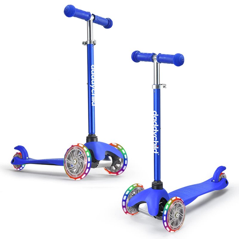 3-Wheel Kick Scooter for Kids Ages 3-8 Lean-to-Steer Toddler Scooter with Extra Wide Light Up Wheels, 4 Adjustable Heights, Foldable Scooters for Boys & Girls, Max Weight 110lbs (Blue)