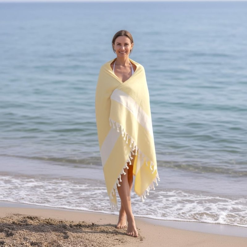 Turkish Beach Towel - 100% Cotton, Quick Dry & Sand Free | Oversized 71x39 Inches - Diamond Yellow