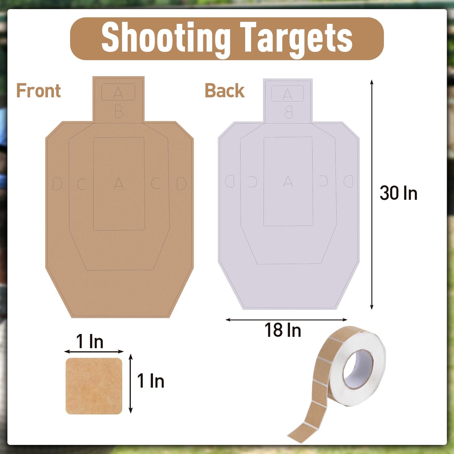 25 Pack Thick Shooting Targets Includes 1000PCS Target Pasters, 30x 18 Inch Durable Cardboard Target for Shooting Range, Silhouette Targets Cardboard for Shooting Practice Self-Defense Training