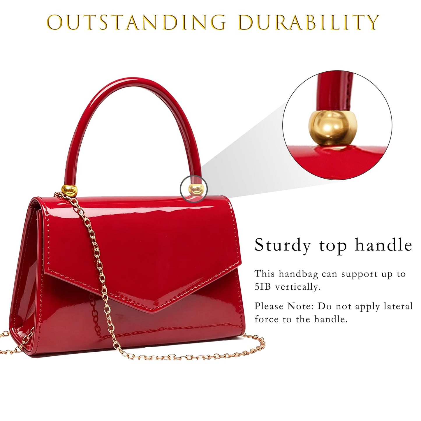 BYWAUQI Evening Patent Leather Handbag Purse Formal Women's Clutch Bag Top Handle for Wedding Party Prom Cocktail(Red-2)
