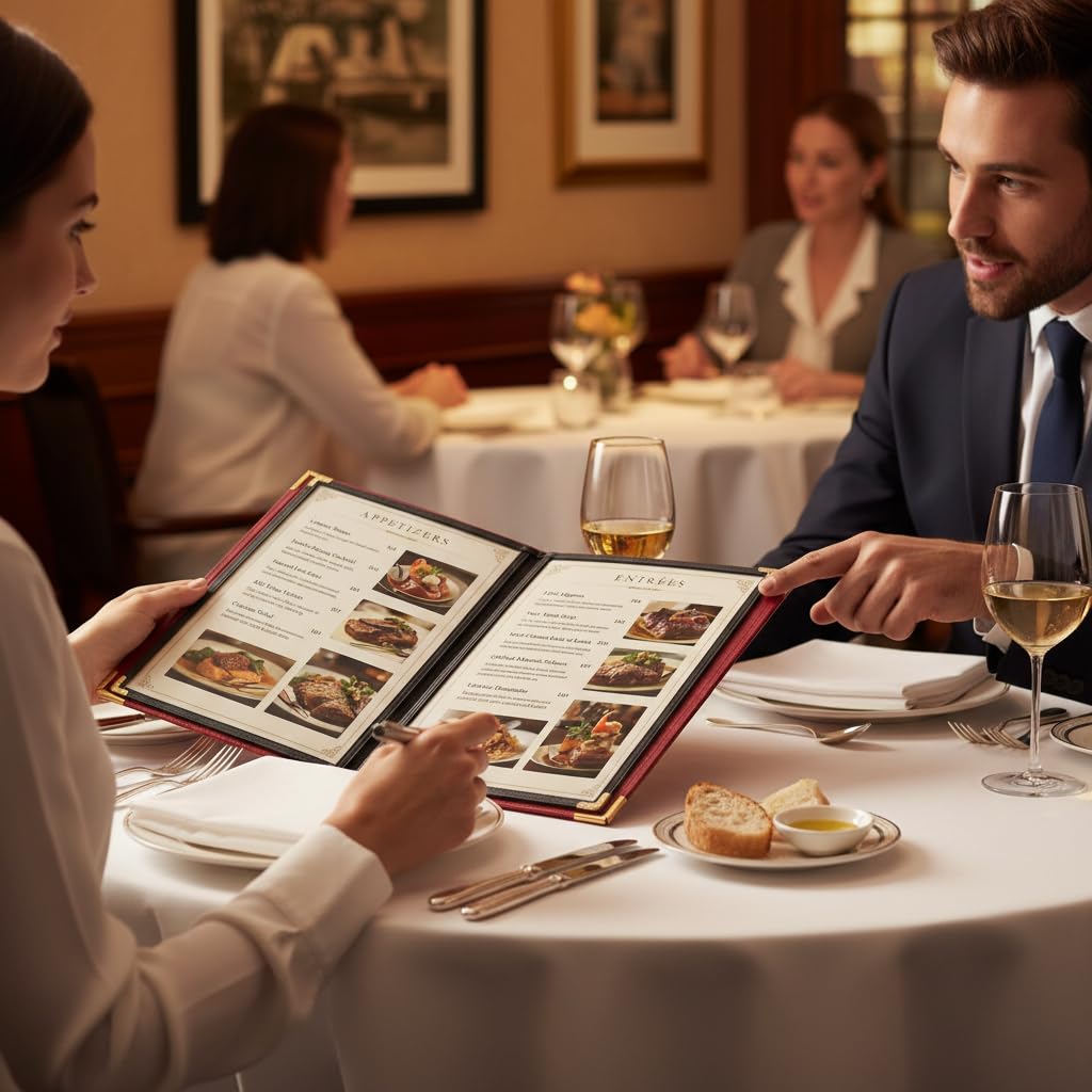 2-Pack Menu Covers 8.5x11 Inch, Burgundy Red Faux Leather Menu Holder, 2-Page 4-View Menu Book for Restaurant Bar Steakhouse, Wine List & Drink Menu