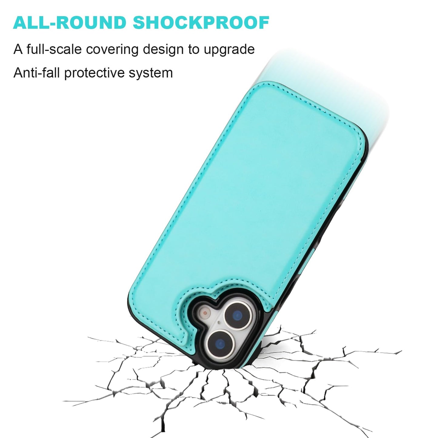 ONETOP Compatible with iPhone 17 Wallet Case with Card Holder, PU Leather Kickstand Card Slots Case, Double Magnetic Clasp and Durable Shockproof Cover 6.1 Inch (Light Blue)