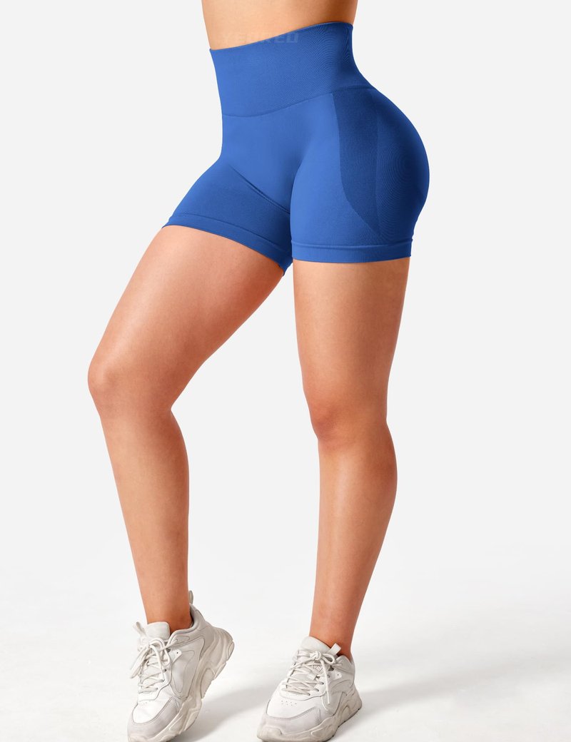YEOREO Seamless High Waisted Shorts for Women Smile Contour Biker Shorts Gym Yoga Workout Royal Blue M