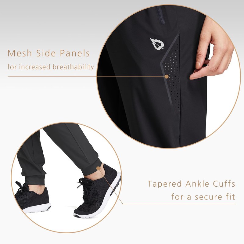 baleaf Women's Joggers Running Pants Quick Dry Lightweight Workout with Zipper Pockets Drawstring Hiking Travel Gym Black M